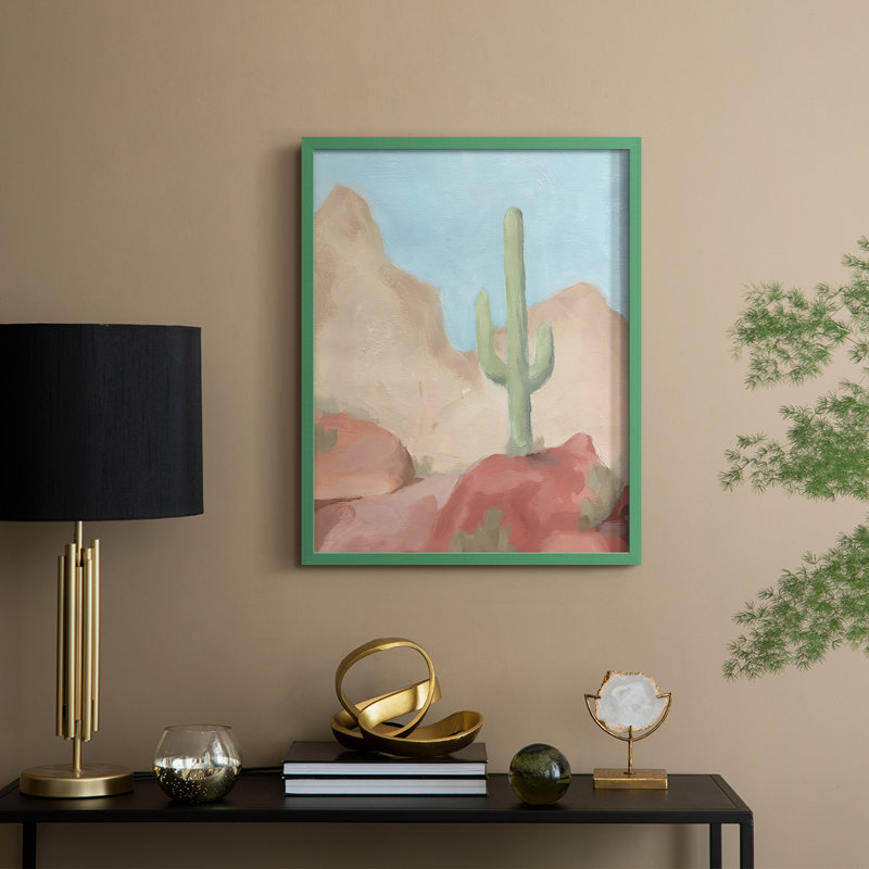 Sunny Saguaro III, reproduction encadrée - bois massif, H 11 po x l 9 po, Vert