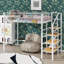 Lit mezzanine simple en métal, équipé d'une tablette de rangement supérieure et d'une échelle avec rangement latéral-1703260482