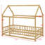 Lit sur pied en bois avec structure de toit et garde-corps
