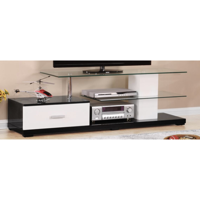 Meuble télé avec finition blanche et noire pour centre de divertissement de salon