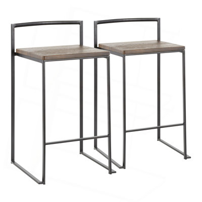 Tabouret de comptoir empilable avec siège en bambou à grain de bois pressé espresso - ensemble de 2