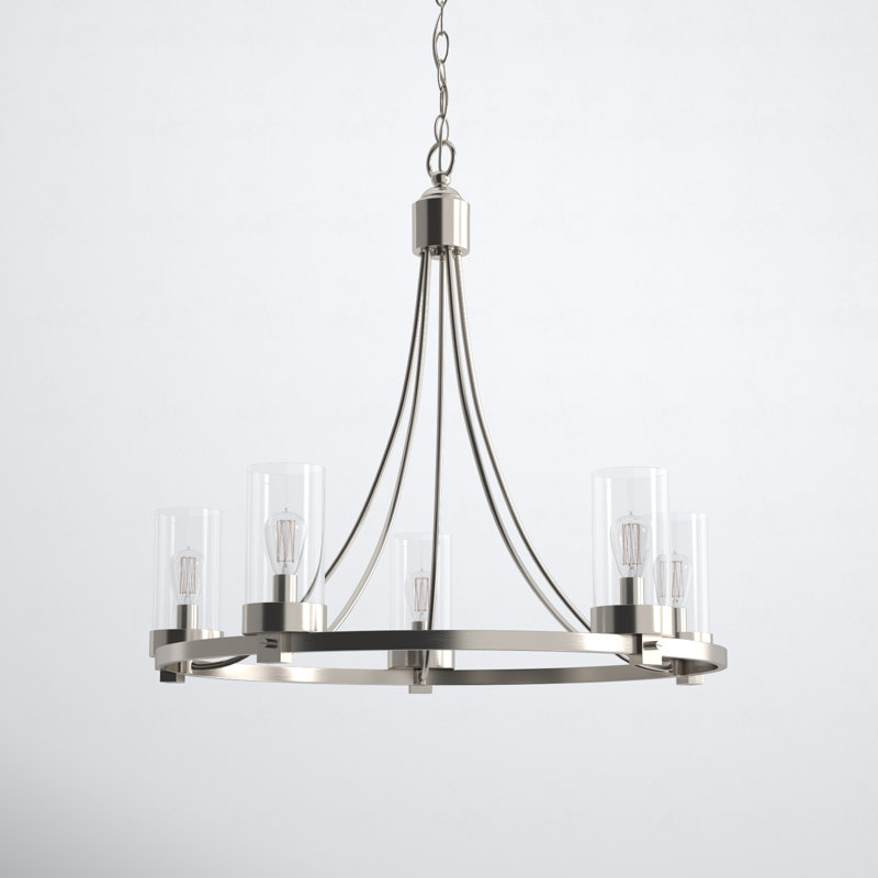 Laurie 5-Light Dimmable Wagon Wheel Chandelier, Brushed Nickel