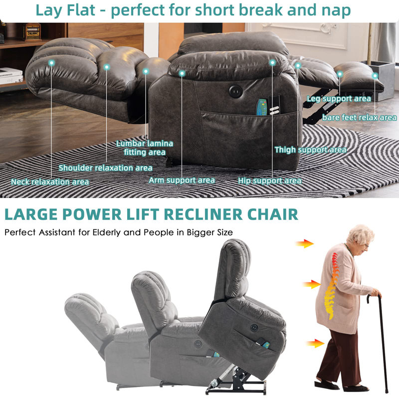 Fauteuil de massage inclinable électrique chauffant Hawking, Microfibre/microsuède gris