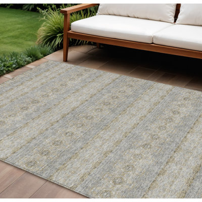 Tapis intérieur lavable à médaillon floral 9 pi x 12 pi gris