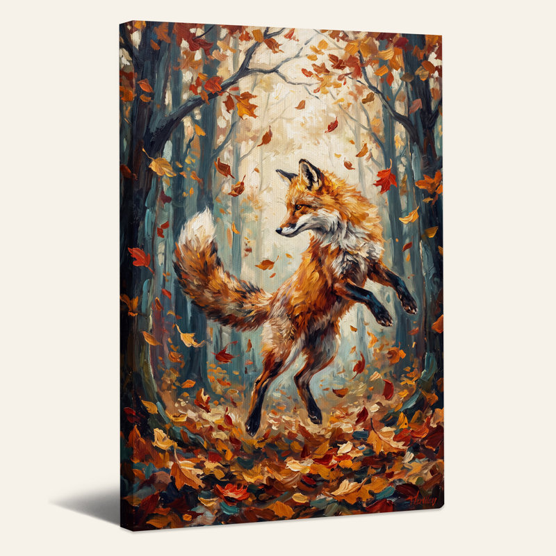 Renard orange debout dans une forêt d'automne - Toile murale d'Halloween, 40"H x 28"W