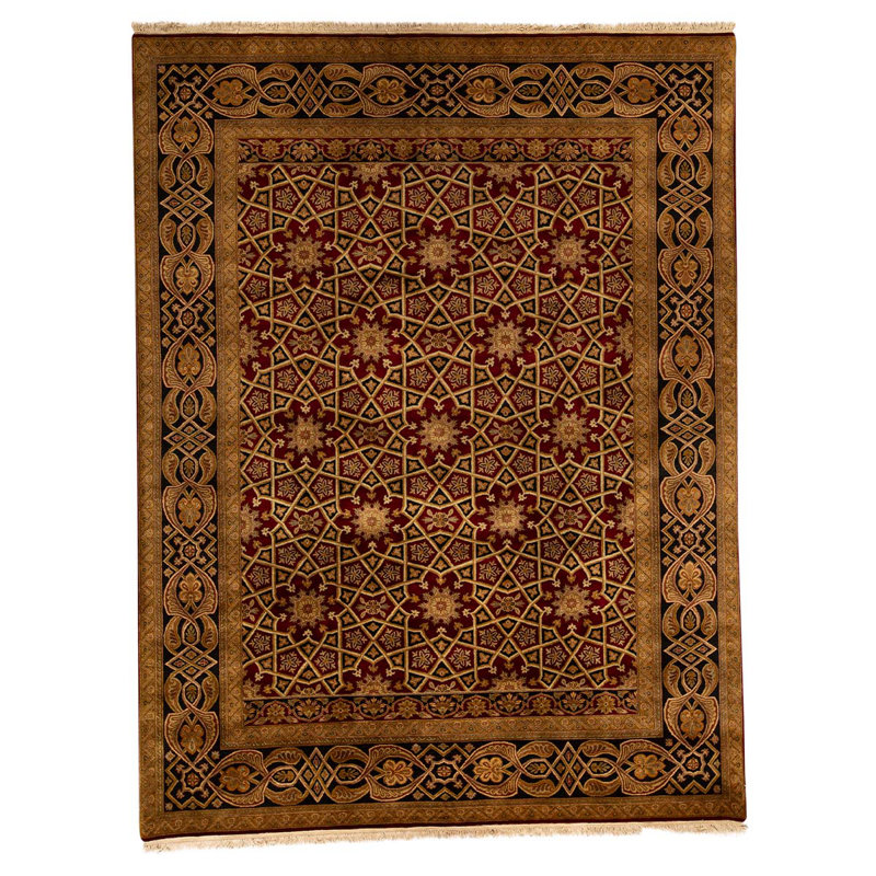 Tapis brun / noir noué à la main de conception unique 9 pi x 11 pi 10 po