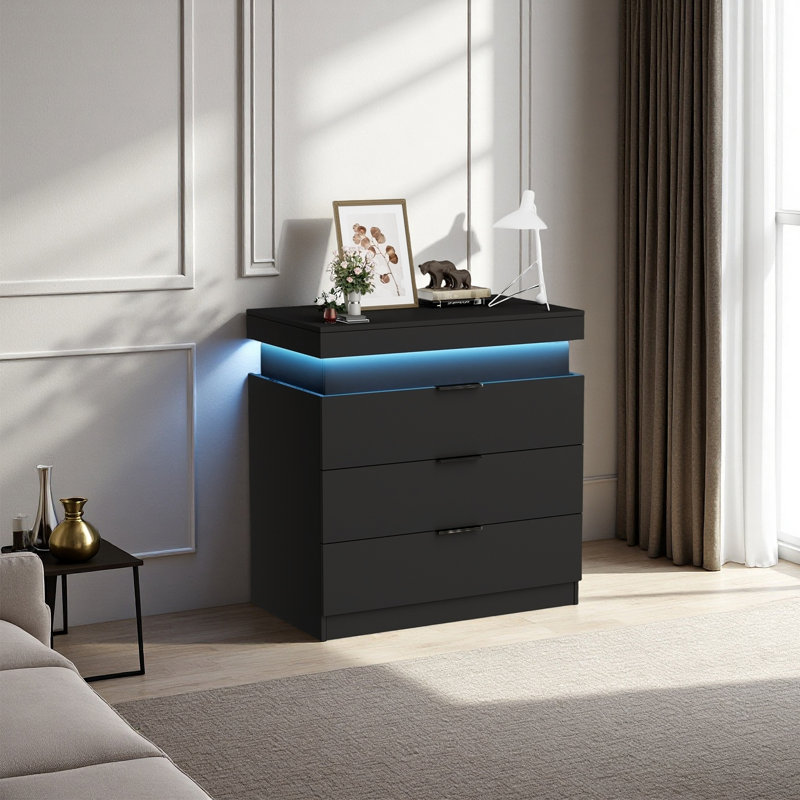 Table de chevet avec station de charge et lumières DEL, table de chevet avec plateau coulissant pour chambre à coucher, table de chevet avec tiroirs, table d'appoint moderne