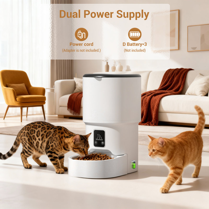 4L Automatic Pet Feeder for Cats & Small Dogs – Programmable Timer, 6 Meals/Day, Dual Power, Stainless Steel Bowl, Water-Resistant & Easy Clean – White, 18×29.4×28cm