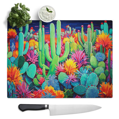 Cactus Pop Art  Glass Chopping Board