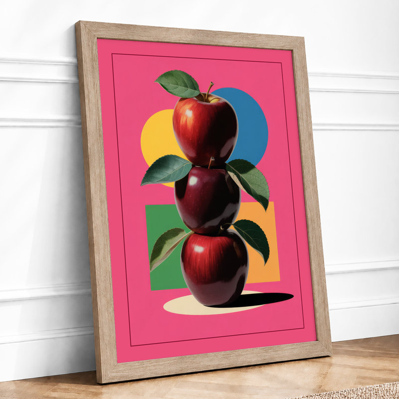 Stacked Red Apples Modern - Framed Print, A2 - 59.4 x 42.0 cm, Oak