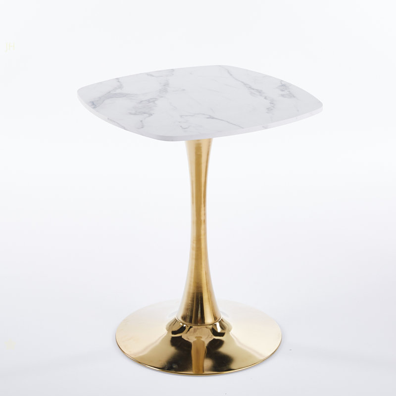 Square Tulip Dining Table For 2-4 Persons, 24 Inch Small Kitchen Table With Sturdy Golden Metal Pedestal Base, Modern Bistro Table For Small Space, Apartment, Cafe, Office, Living Room (White & Gold)