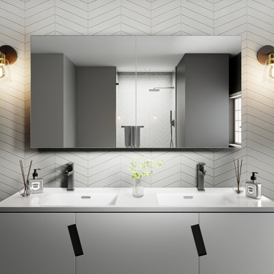 Recessed or Surface Mount Frameless Medicine Cabinet with Mirror and with 2 Adjustable Shelves