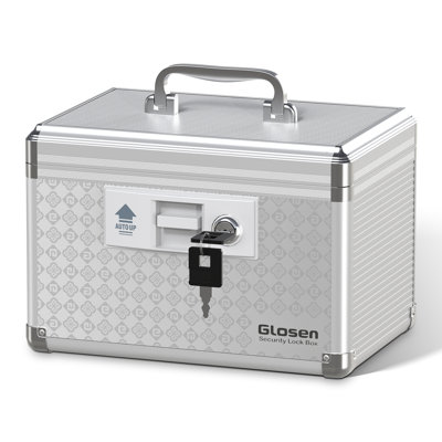 Boîte à pharmacie avec clé, boîte à serrure en alliage d'aluminium pour médicaments, boîte de premiers soins avec plateau amovible pour ranger les médicaments et les pilules pour la maison et les voyages, argent 10 * 6,89 * 6,89 po