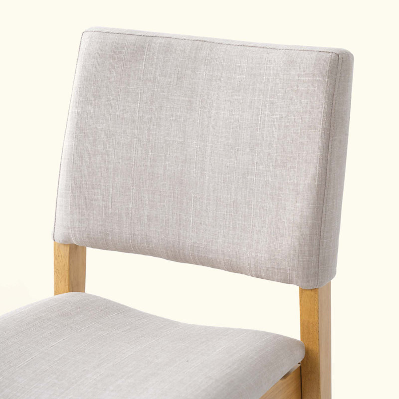 Upholstered Stackable Dining Chairs Set of 2 - Linen Fabric Seat, Frame, Rustic Modern Kitchen & Dining Room Chairs, Natural