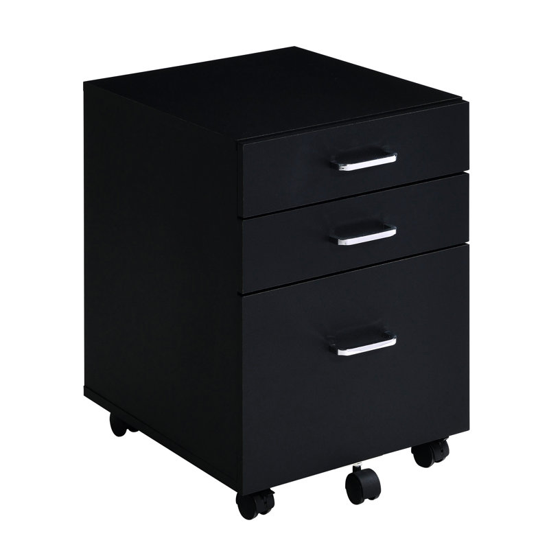 Sleek Black And File Cabinet With 3 Deep Drawers 3 Rectangular In , Practical Storage