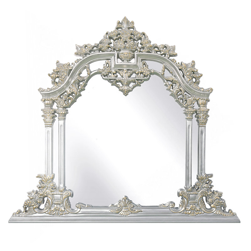 Miroir luxueux en argent antique avec accents dorés brossés à la main et boutons en cristal