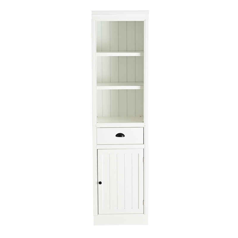 Bibliothèque blanche à 5 niveaux, 1 tiroir-classeur, mélange rétro, rangement de bureau