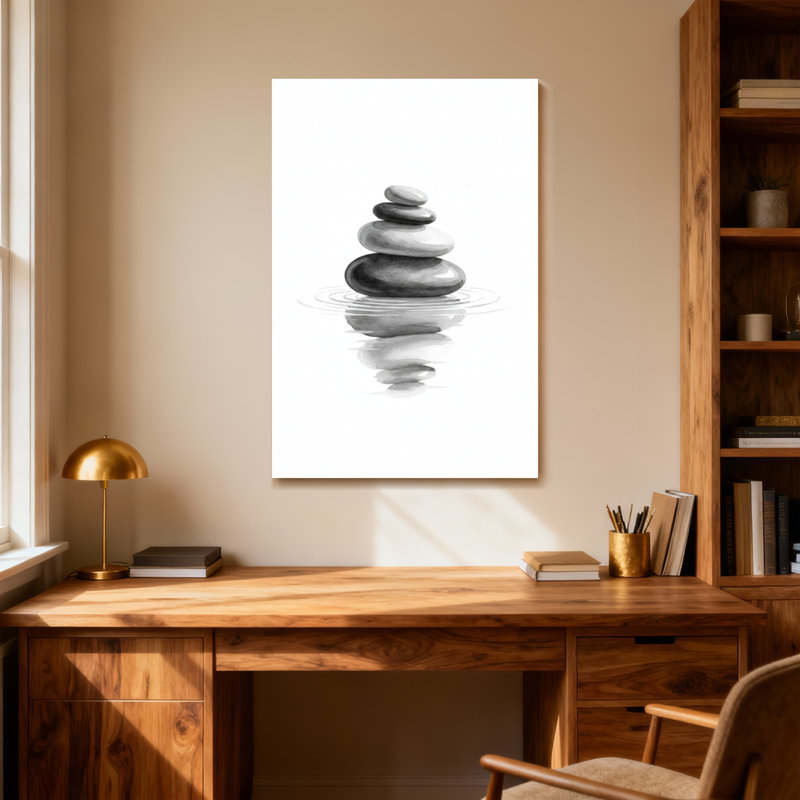 «Abstract Stacked Stones Water Reflection», reproduction d'art