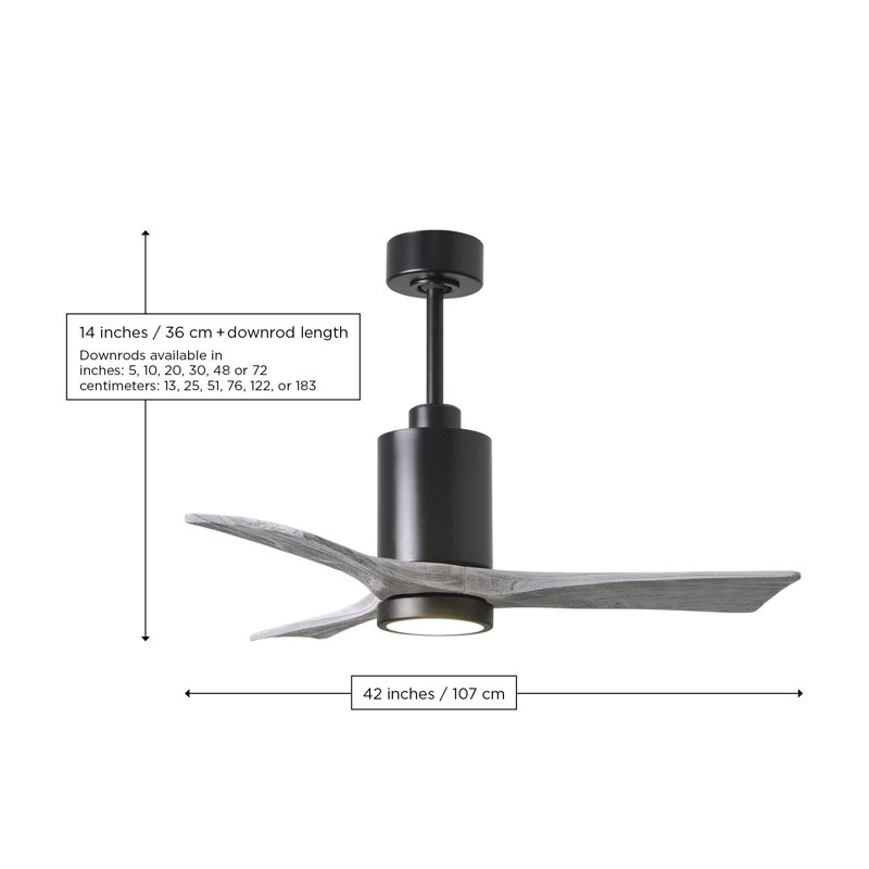Patricia LED Downrod Ceiling Fan, 42", Barn Wood Tone, Matte Black