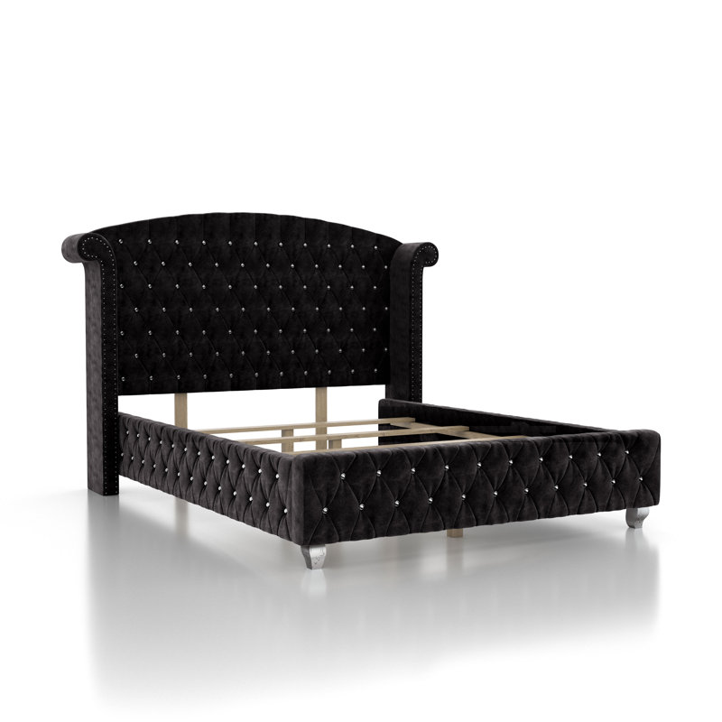 Waldschmidt Upholstered Wingback Bed, Queen, Black