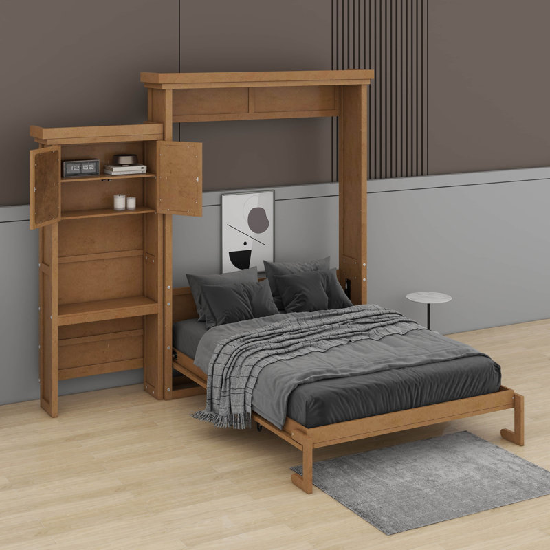 Grand lit escamotable avec tablettes, Couleur du bois