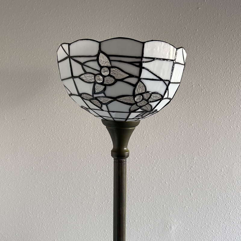 Sehnaz White Stained Glass and Bronze Floor Lamp