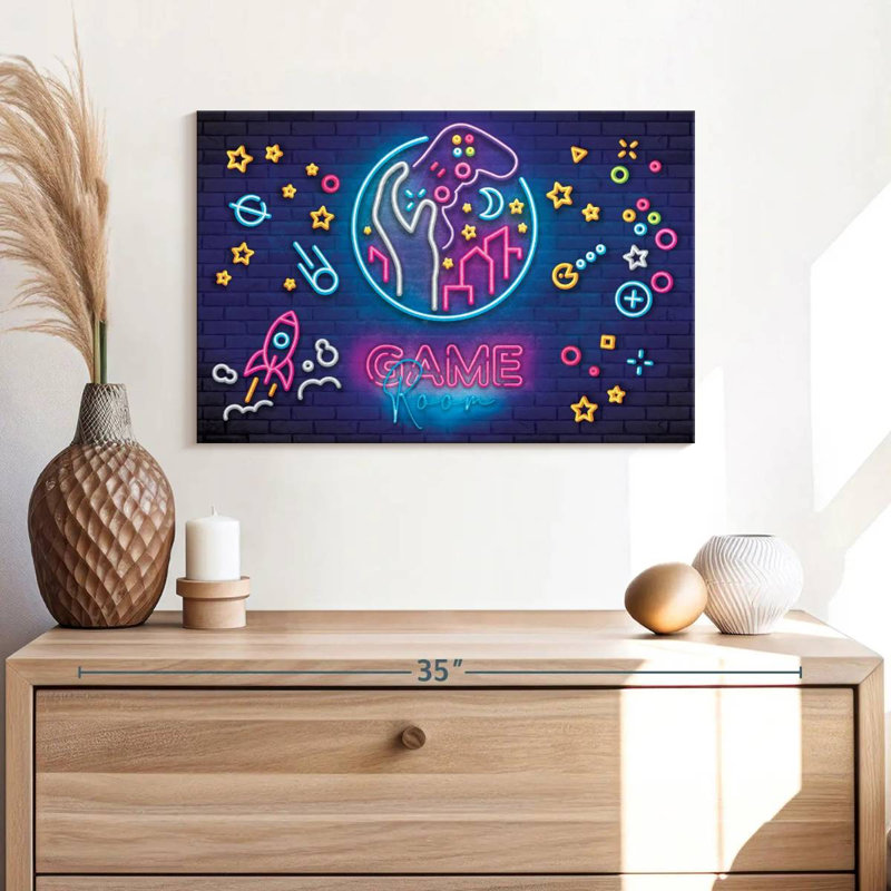 «Game Room», néons sur toile, H 16 po x l 24 po x P 1,25 po