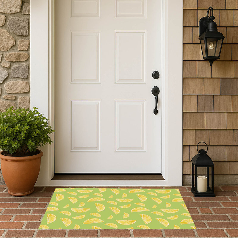 Summer Lemon Outdoor Doormat, 34" W x 21" L, Bright Lime