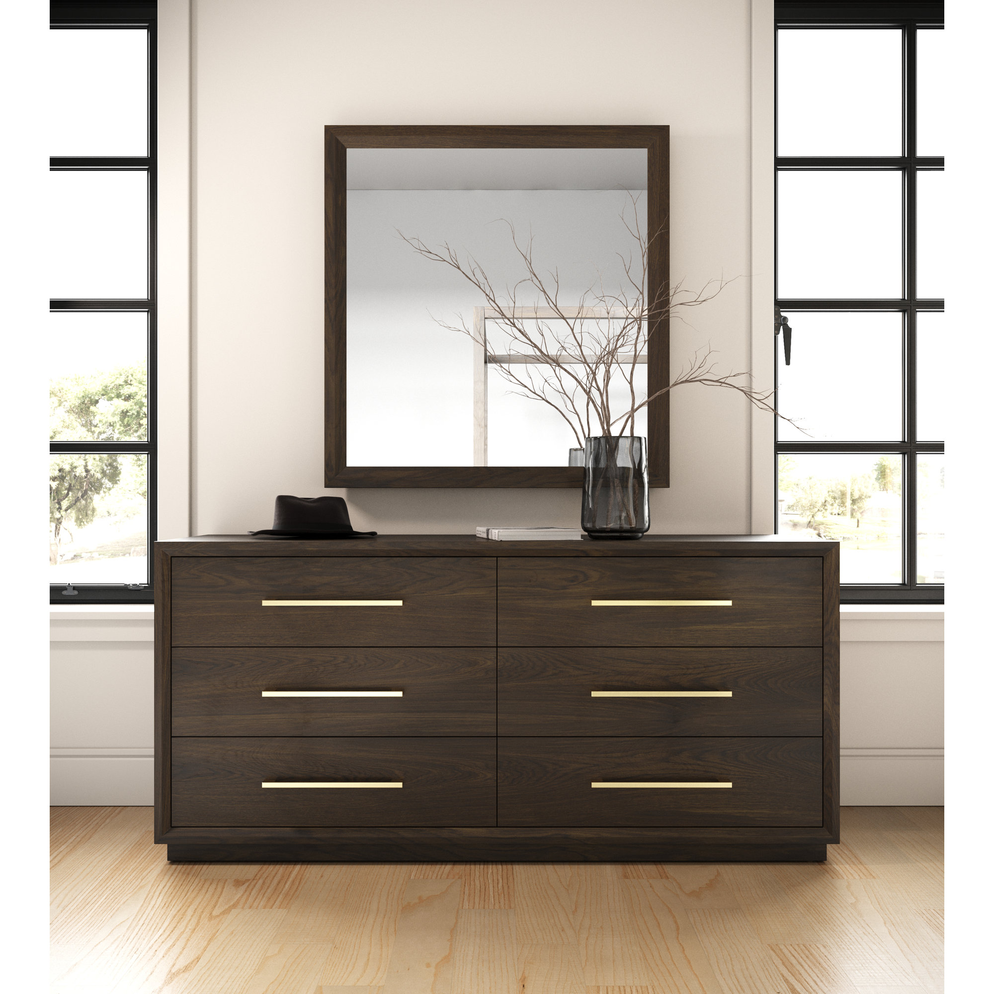 Langley 6 Drawer 67.99" W Dresser, Cherry