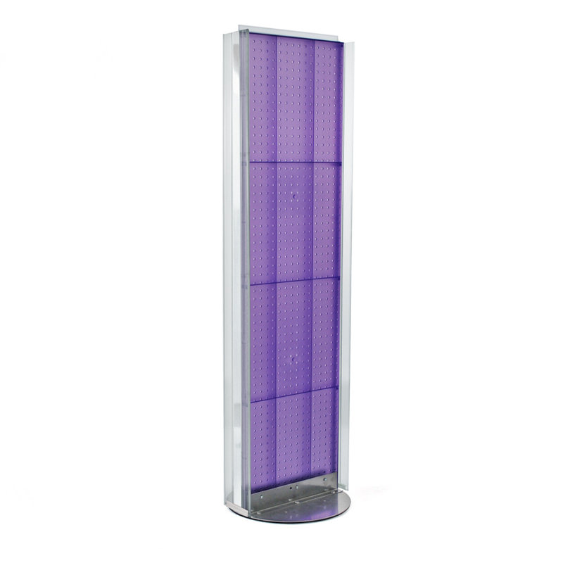 Two-Sided Pegboard Floor Display w/ C-Channel Sides on Revolving Base. Spinner Rack Stand. Panel Size: 16"W x 60"H on Revolving Base