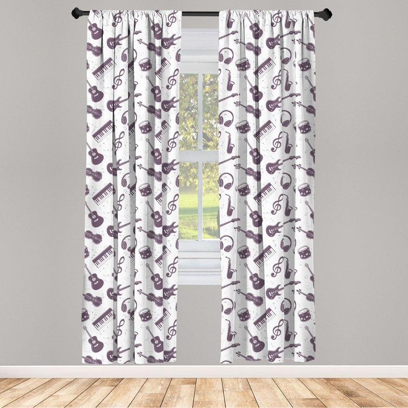 Music Semi-Sheer Rod Pocket Curtain Panels, 28" x 84"