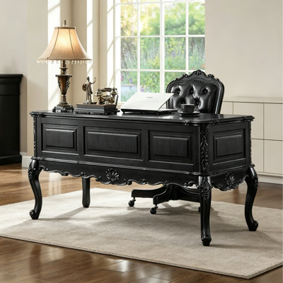 Retro Black Rectangular Solid Wood Writing Desk
