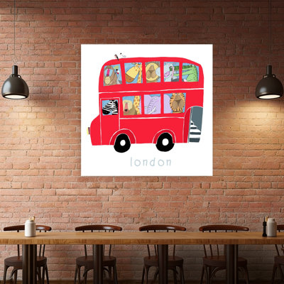 London Animal Bus Tour Contemporary Bird Crocodile Elephant Wall Art Print by Carla Daly - Wrapped Canvas Print