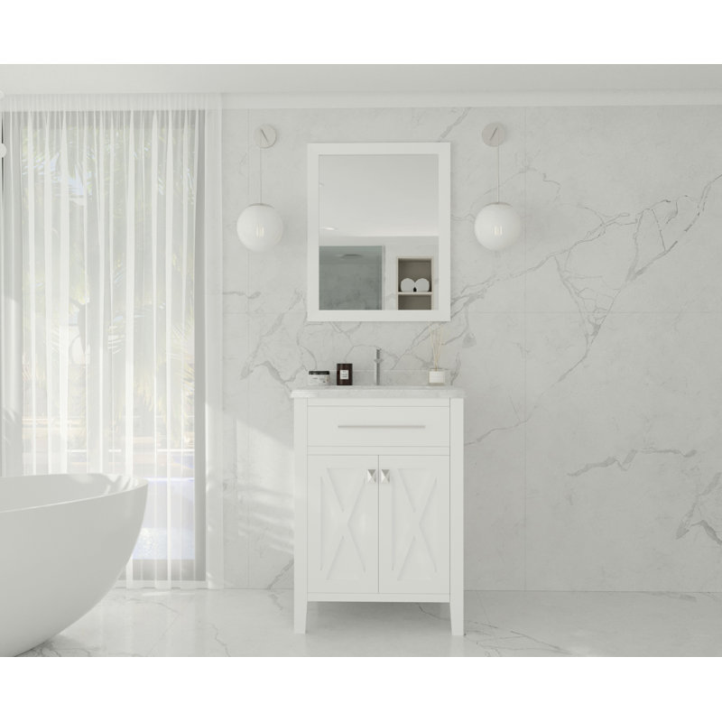 Ensemble de meuble-lavabo simple 24 po Vitiello, Blanc, Marbre blanc