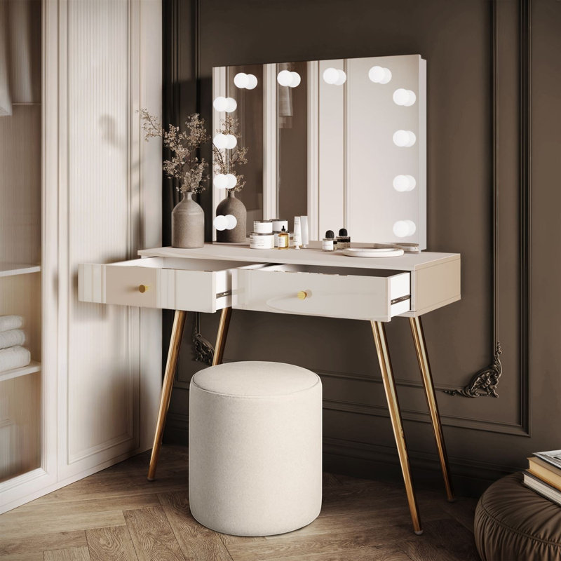 SIENNA GOLD ELITE Dressing Table with Angled Legs, Gold handle