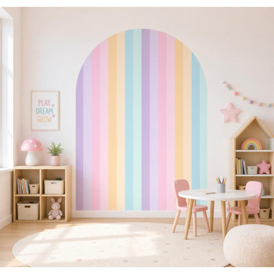 Striped Arch Wall Decal | Peel and Stick Removable Wall Decor | Pastel Rainbow Arch for girls bedroom