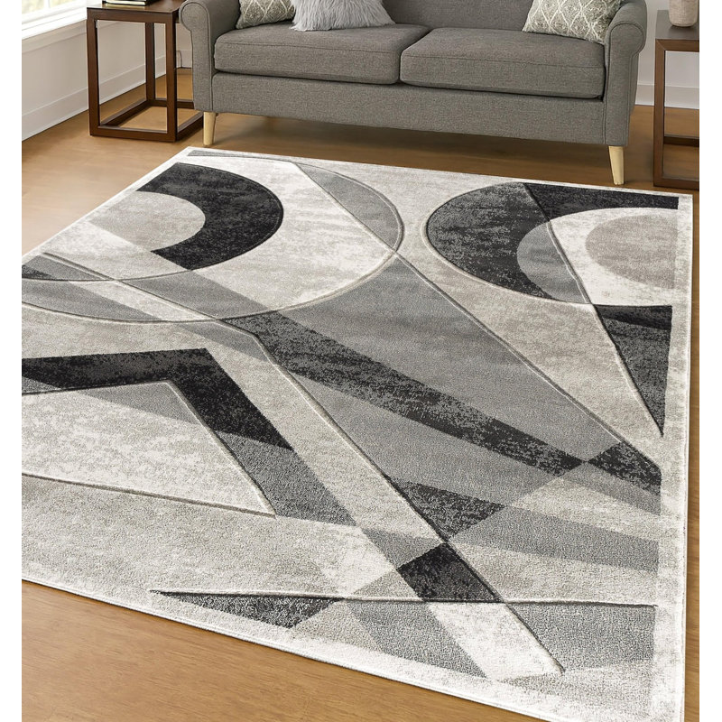Tapis de salon doux, gris argenté avec des motifs géométriques sculptés à la main, 152 x 213 cm, Gris, Rectangle 60" x 84"