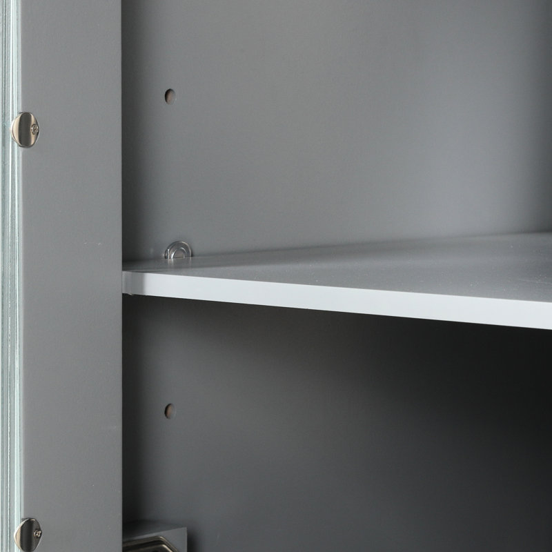 Meuble-lavabo moderne de 24 po en bois massif gris avec lavabo à deux tiroirs, tablette de rangement réglable et base 24 po