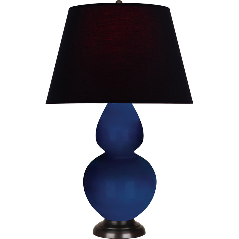 Lampe de table double gourde en céramique, Noir / Rouge, Cobalt émaillé / bronze, Bronze