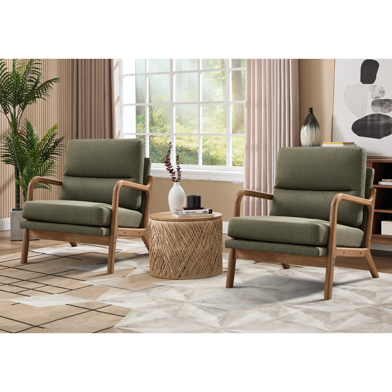 75cm Wide Comfortable Linen Upholstered Arm Accent Chair With Solid Wood Legs (Set of 2)