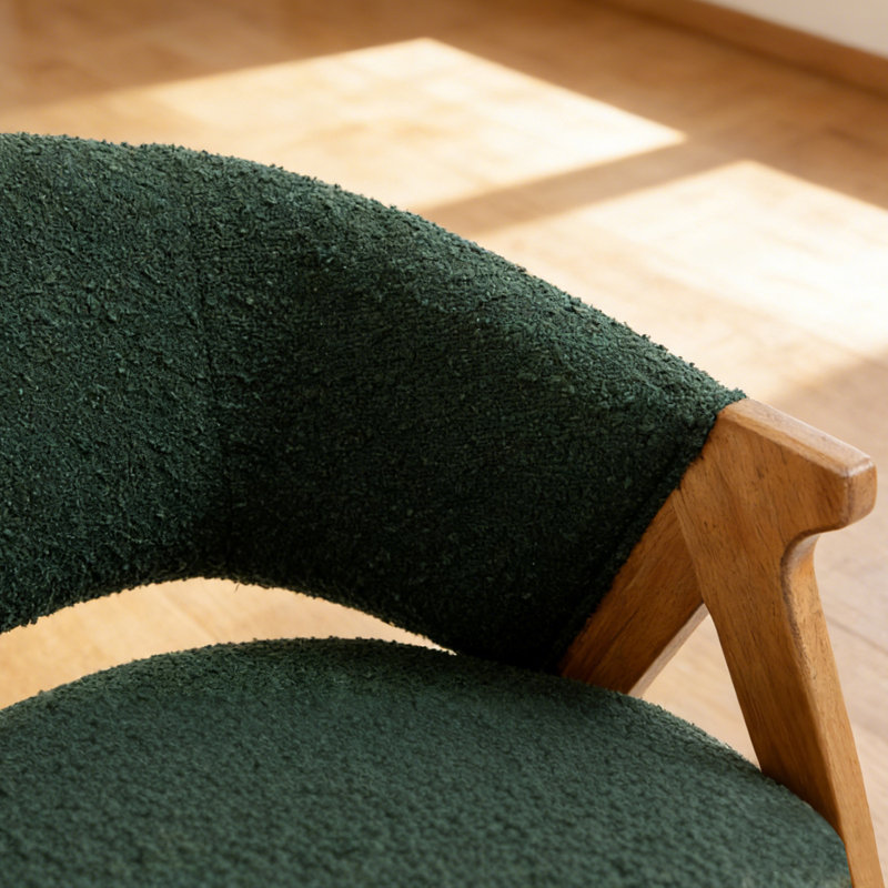 Fauteuil demi-tonneau 26 po Mid Century, Vert, Beige Wood