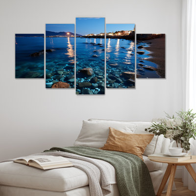 Coucher de soleil sur une plage de mer Méditerranée italienne - art mural plage et océan 5 pièces