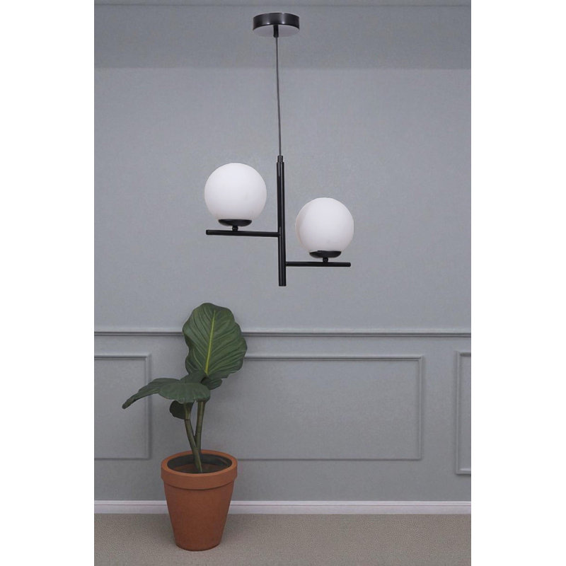 Lustre, Blanc/Noir, 2 niveaux, Deux lumières