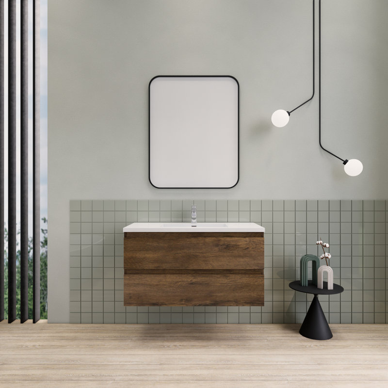 Alnwick 41.75'' Single Bathroom Vanity with Resin Top, Rose Wood