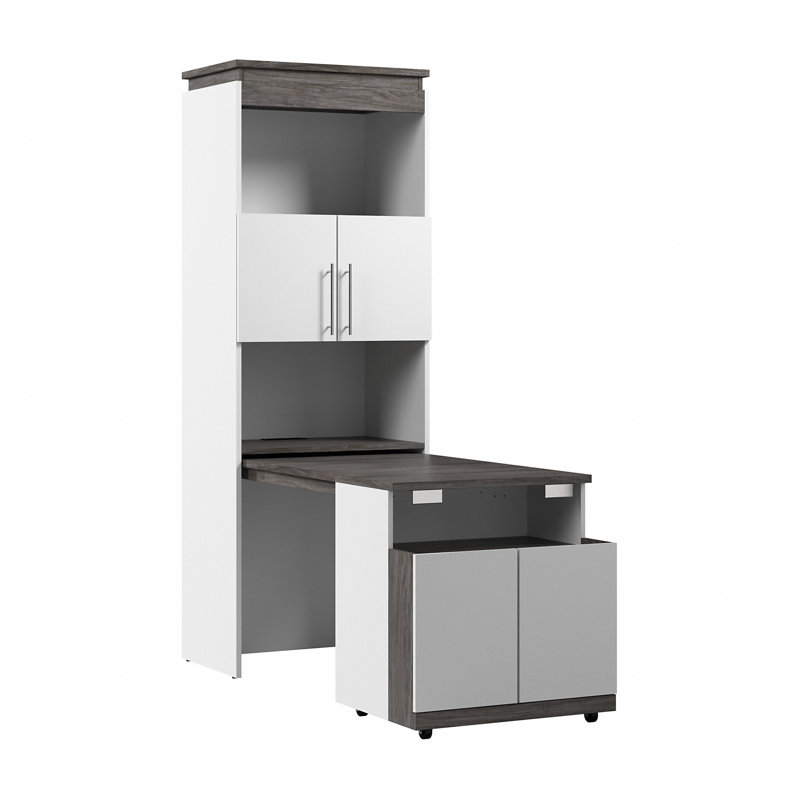 Étagère 30 W avec bureau pliable Aile, Blanc / gris noyer