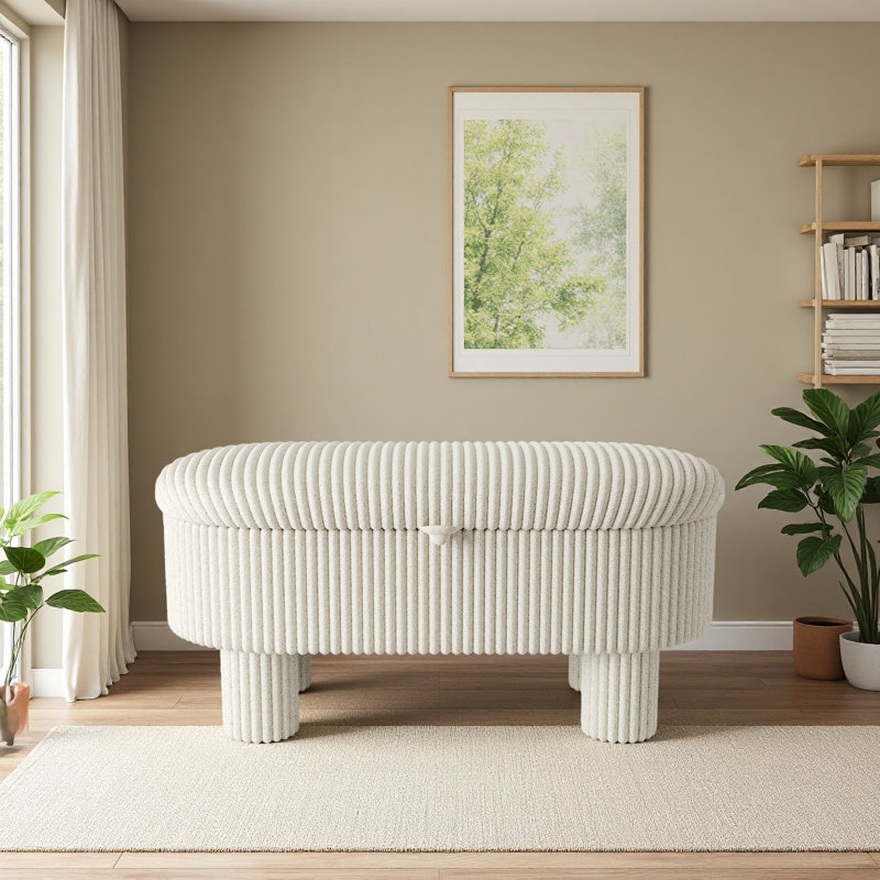 Repose-pieds moderne avec rangement et repose-pieds Corduroy, Beige