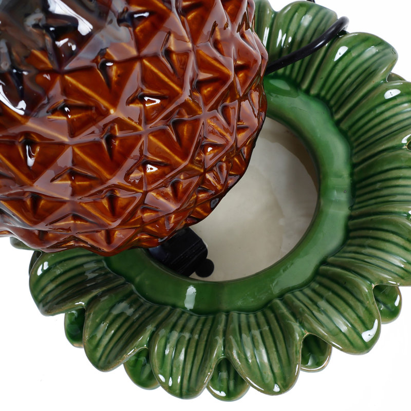 Amyas Pineapple Ceramic Indoor/Outdoor 17.1-In Tall Bubbler Tabletop Fountain, Brown/Green