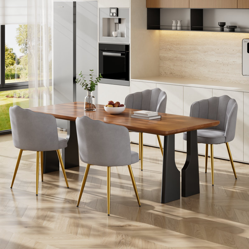 Velvet Dining Chairs Set Of 4, 4 Piece Upholstered Accent Side Chairs With Gold Metal Legs, Modern Kitchen Dining Room Chairs With Curved Back & Padded Seat, For Dining Room, Living Room, Vanity