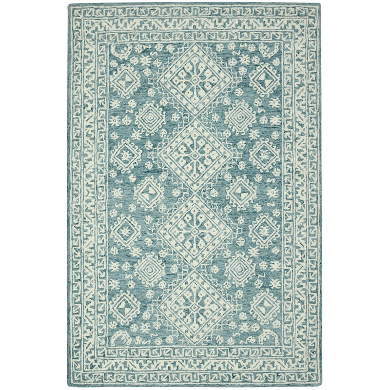 Tapis bleu en laine touffeté à la main Laurent, Rectangle 2 pi x 3 pi