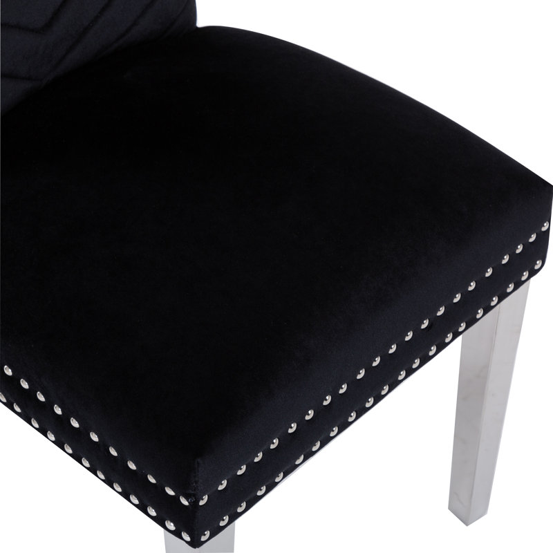 Escalera 20'' H Velvet Upholstered Dining Chair, Black, Silver
